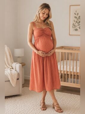 Hatch Maternity Coral smocked Midi Dress